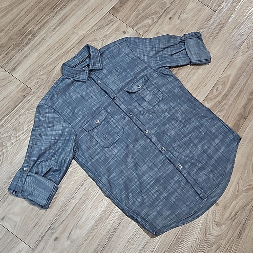 Alfani Regular Fit Long Sleeve Button Up Blue Shirt Men's Medium - Picture 5 of 13